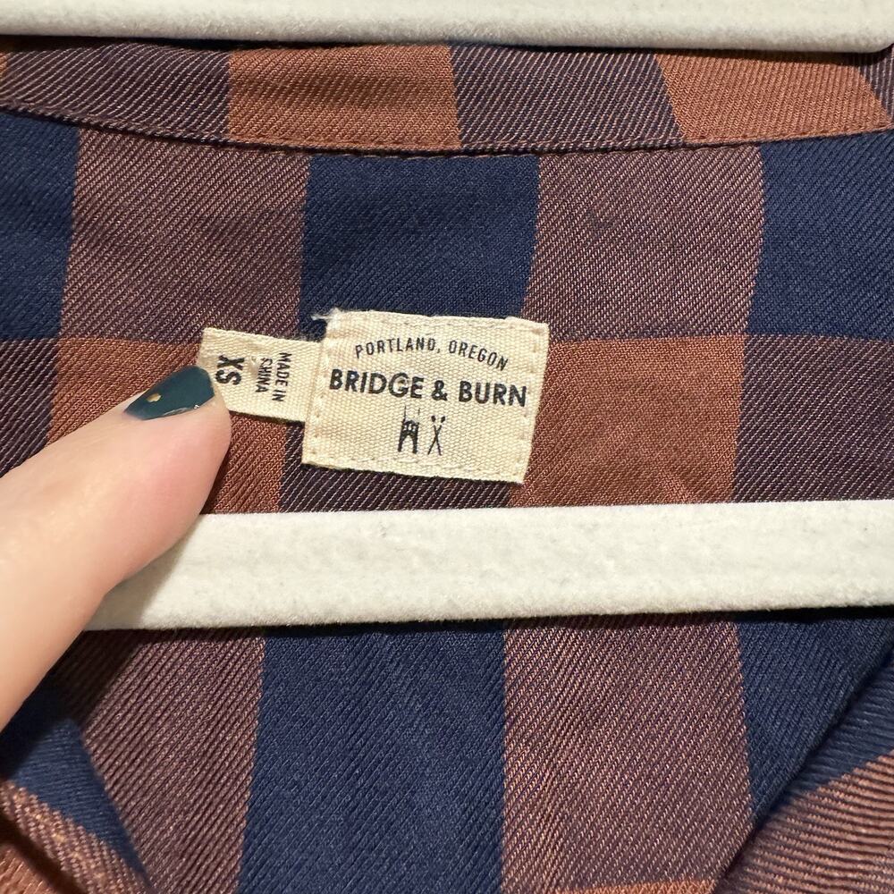 Bridge Burn Emery Gingham Plaid Shirt Dress Brown Navy Blue Size XS - Picture 5 of 7